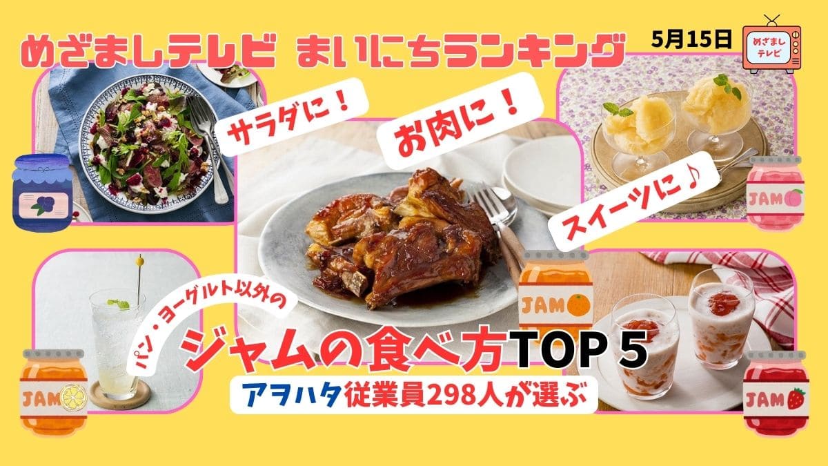 めざましテレビまいにちランキング『アヲハタ従業員298人が選ぶジャムの食べ方TOP５』肉料理に、サラダに。もちろんスイーツに。 | あおぞら＠ランキング