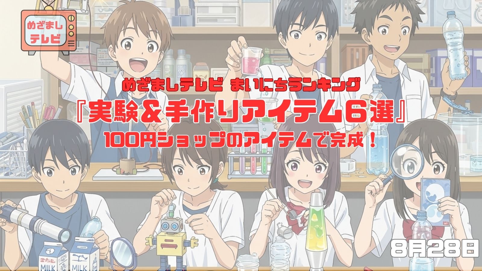 今日のめざましテレビまいにちランキング『100円ショップのアイテムで完成！実験＆手作りアイテム６選』ダイソー・セリア・キャンドゥで見つかる科学実験＆工作キット｜8月28日